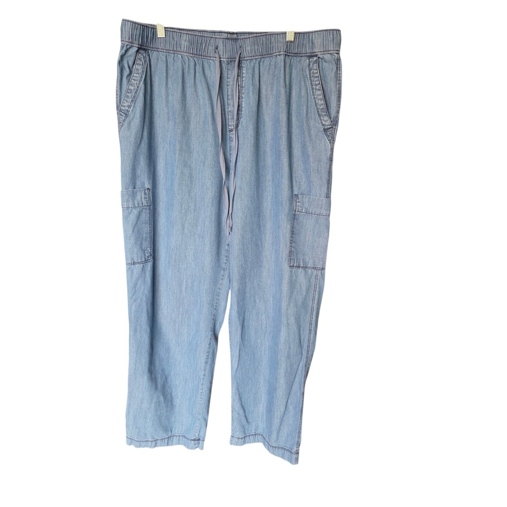 Westbound Women XL R Light Wash Blue Chambray Cargo Jogger Pants Elastic Waist